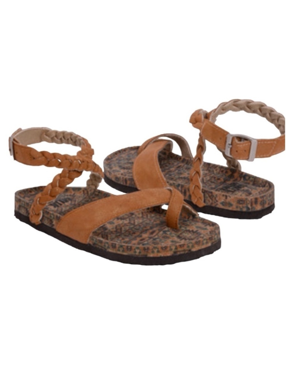 Muk Luks 8 Estelle Leather Braided Tan Brown Gladiator Ankle Stap Sandal